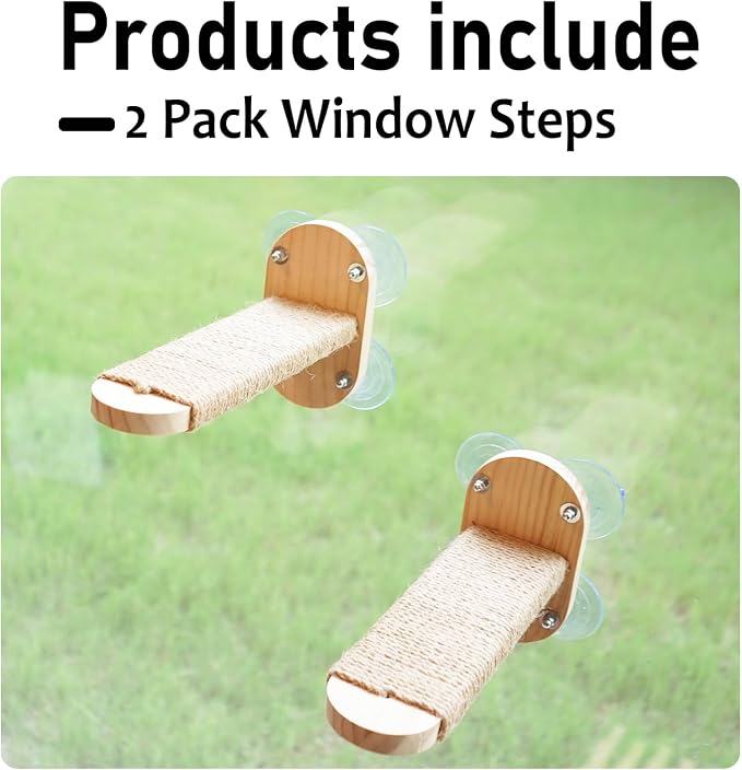 2 Pack Cat Window Shelves, Durable Kitty Seat for Window Sill | Furniture Set With Jute Rope for Scratching, Kneading, Climbing，Strong Suction Cups, Easy Install