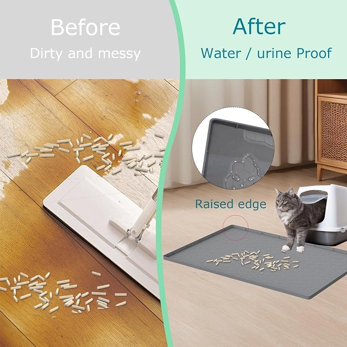 Cat Litter Mat for Litter Box, Silicone Large Cat Litter Trapping Mat - 40x28 in, Waterproof & Non-Slip, Durable & Easy Clean, Gray