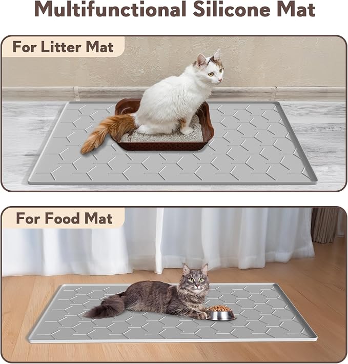 Silicone Cat Litter Mat Large 40" X 28", Easy to Clean, Gray | Large Size Waterproof Silicone Mat with Raised Edges, Catch Litter, Protect Floor from Urine, Multi-Use for Dog/Sink/Kitchen