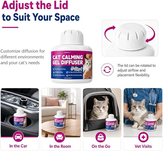 Cat Pheromones Calming Diffuser Gel, No Plug Required, Composure for cats | Up to 60 Days & 660 sq ft Coverage for Home, Car & Travel, Helps Reduce Spraying, Scratching, Meowing & Aggression