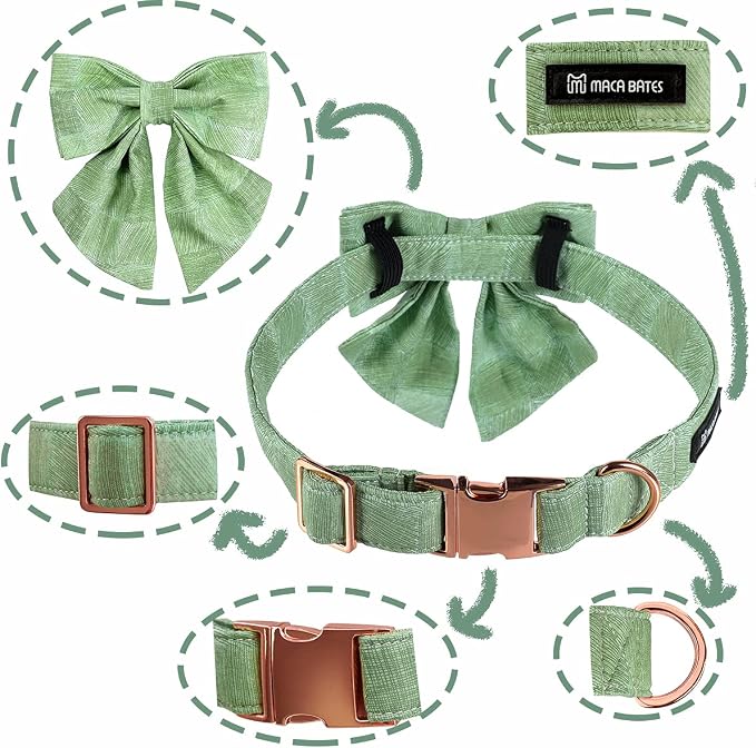 Maca Bates Dog Collar-Colorful Grid and Ripple Pattern Sailor Bow Tie,Adjustable Collar with Metal Buckle for Cat and Dog