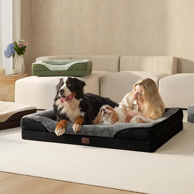 EHEYCIGA Orthopedic XXL Dog Bed for Large Sized Dog, 52x41 Inch Extra Large Memory Foam Dog Couch Bed with Sides, Waterproof Liner & Washable Removable Cover, Bolster Pet Sofa, Grey/Black