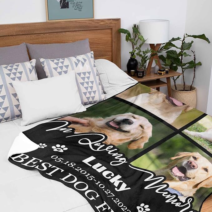 InterestPrint Personalized Pet Memorial Blanket in Loving Memory Best Dog Ever Blanket Custom Loss of Dog Memorial Fleece Blankets Memory Throw Blanket Gift for Grieving Pet Owner 50X60 Inch