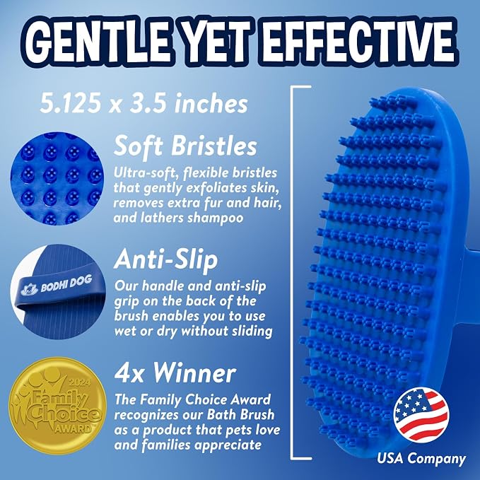 Bodhi Dog Shampoo Brush - Pet Grooming & Bath Supplies for Dogs and Cats - Bath Brush for Long & Short Hair - Premium Scrubber for Shower, Showerhead, Sprayer & Bathing (One Pack, Blue)