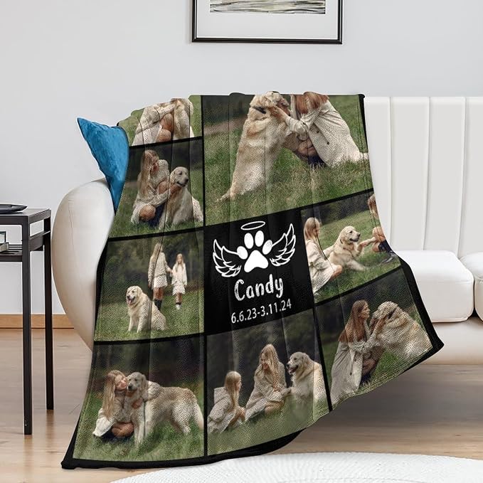 Artsadd Personalized Dog Blanket with Photos - Custom Dog Blanket, 50x60 inches, Black, Fleece, Throw Blanket, Pet Memorial Products, Customizable, Casual, Lightweight