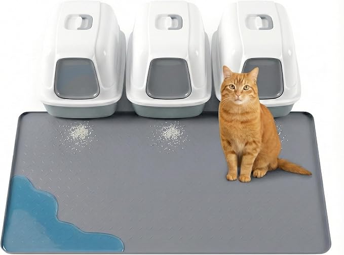 XL Cat Litter Mat: Premium Silicone Waterproof Litter Box Mat with 0.63" High Raised Edges - Non-Slip, Easy to Clean, Soft on Paws Floor Protector for Scatter Control