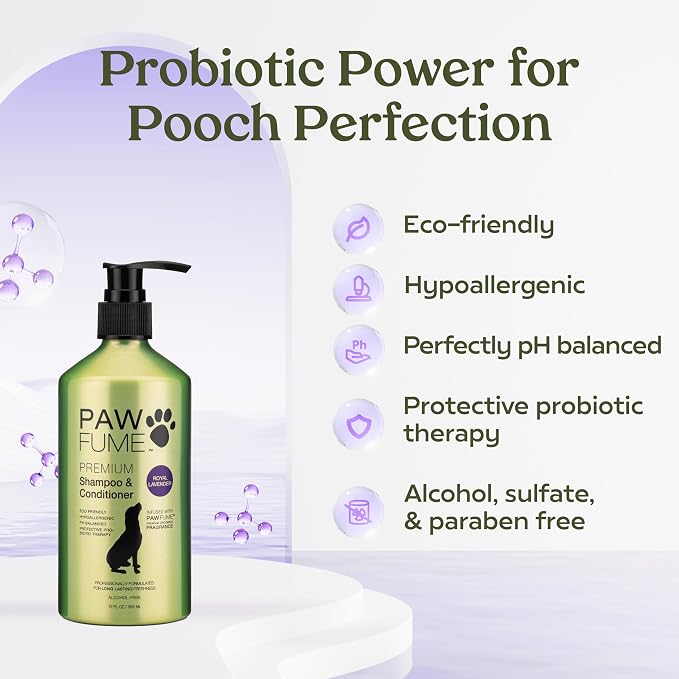 PAWFUME Dog Shedding Shampoo and Conditioner, Royal Lavender, 1-Pack | Probiotic pH-balanced deep-cleaning formula nourishes and detangles silky coats, salon-quality Shedding Shampoo for Dogs