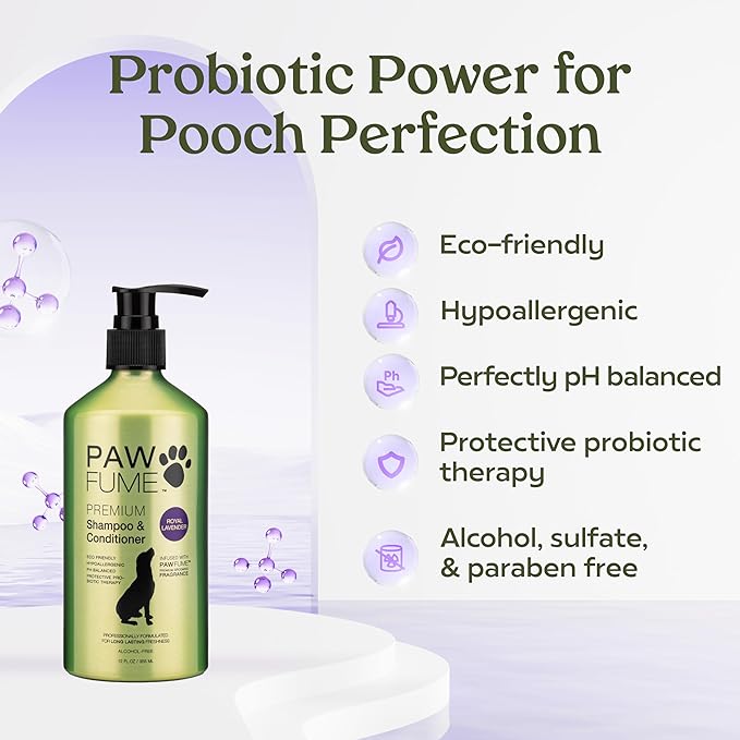 PAWFUME Dog Shedding Shampoo and Conditioner, Royal Lavender, 4-Pack | Probiotic pH-balanced deep-cleaning formula nourishes and detangles silky coats, salon-quality Shedding Shampoo for Dogs