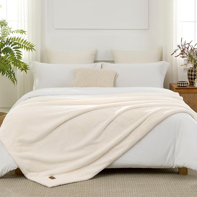 COZY KISS Luxury Faux Fur Throw Blanket Twin, Ultra Soft Waterproof Pet Blanket, Cozy Warm Plush Blanket for Bed Sofa Bedroom Living Room, Liquid Pee Proof for Large Dog or Cat, 60x80 inch, Cream