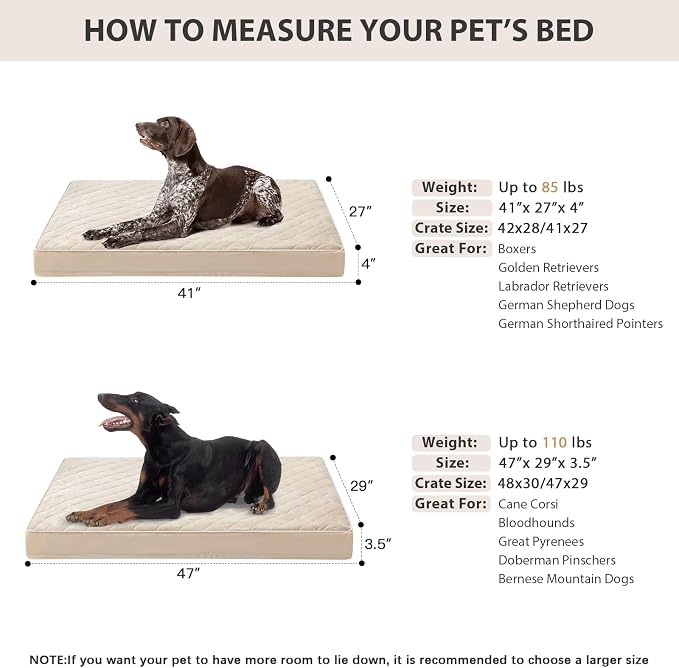 WNPETHOME Orthopedic Waterproof XL Dog Bed for Crate Cozy Sleep | Extra Large Washable Dogs Bed with Removable Cover, Multi-Needle Quilting Dogs XL Crate Bed for Relax , Beige 41x27 Inch