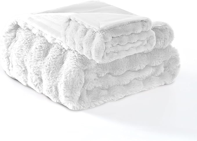Modern Threads Water-Resistant Faux Rabbit Fur Pet Blanket for Dogs & Cats – Ultra-Soft Couch, Bed & Crate Protector, 50x60 White