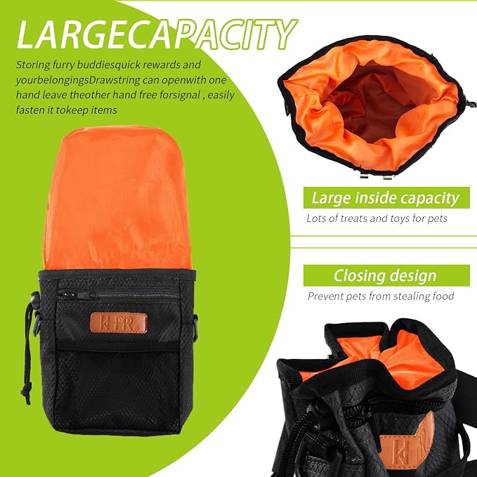 Dog Treat Training Pouch with Built-in Poop Bag Dispenser, Black | Easily Carries Pet Toys, Kibble, Treats, 3 Ways to Wear, Foldable Silicone Bowl, Quick One-Hand Access for Dog Walks & Hiking