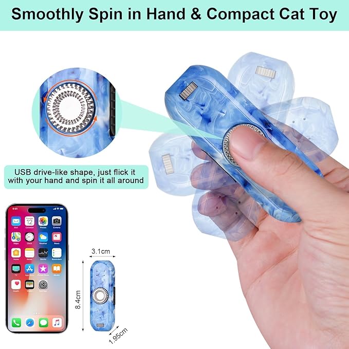 TBTeek Cat Toy, Finger Rotatable, 3 Modes, 5 Fun Patterns, Rechargeable, Portable Dog Cat Toy for Indoor Cats Chasing and Exercise