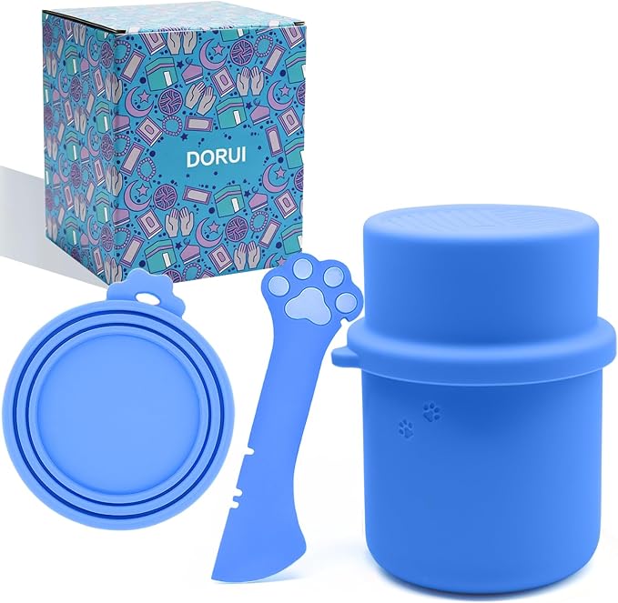 Original Canned Dog Food Storage Container | Silicone Can Cover Pet Food Sealer | BPA Free, Airtight, Dishwasher & Freezer Safe (Blue)