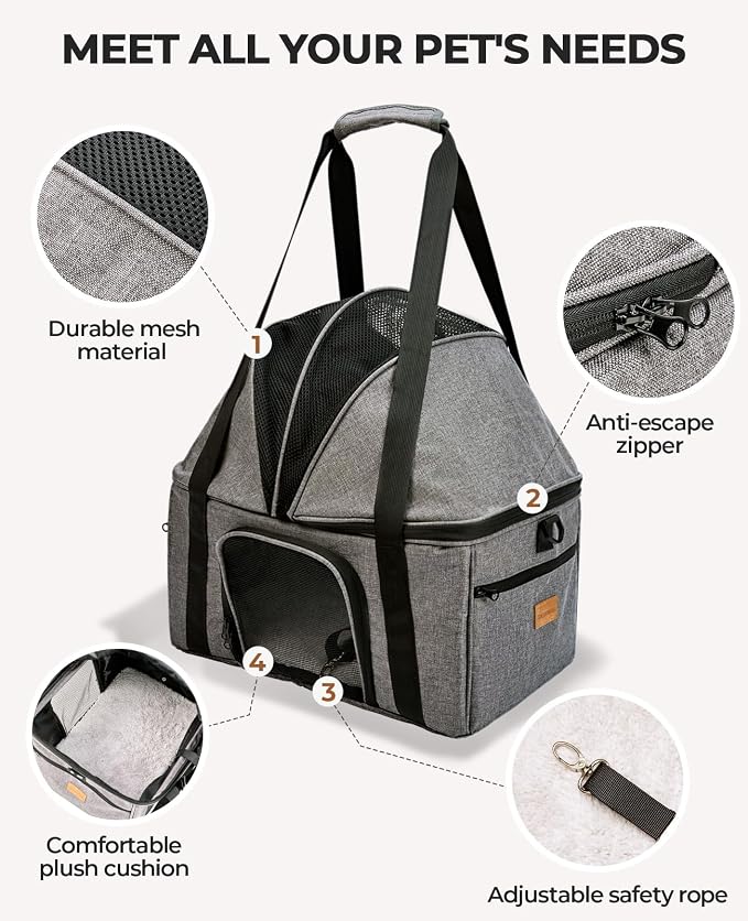 BurgeonNest Top-Expandable Large Cat Carrier, Soft Sided Cat Bag Carrier for Medium Large Pet Up to 15 lbs, Upgraded Small Dog Car Seat, Puppy Travel Bag with Semi-Open Canopy