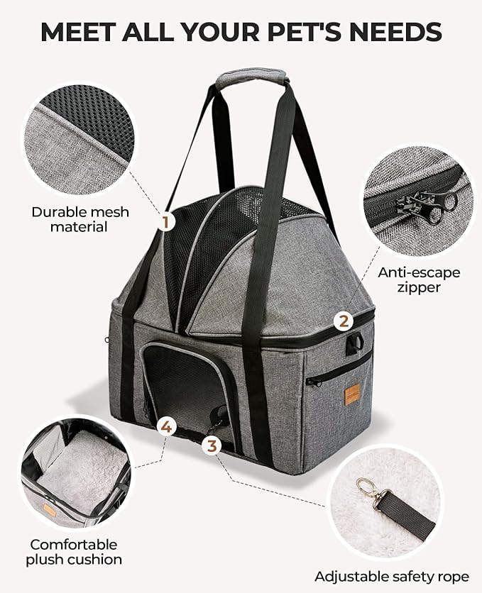 BurgeonNest Top-Expandable Large Cat Carrier, Soft-Sided Cat Bag for Medium & Large Cats Up to 25 lbs, Upgraded Small Dog Car Seat, Pet Travel Bag with Semi-Open Canopy