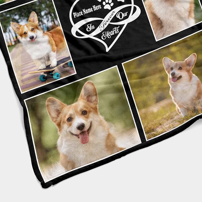 InterestPrint Personalized Loss of Pet Dog Throw Blankets Pet in Our Hearts Blanket Custom Memorial Dog Blankets with Beloved Photo Remembrance Blanket Gift 30X40 Inch