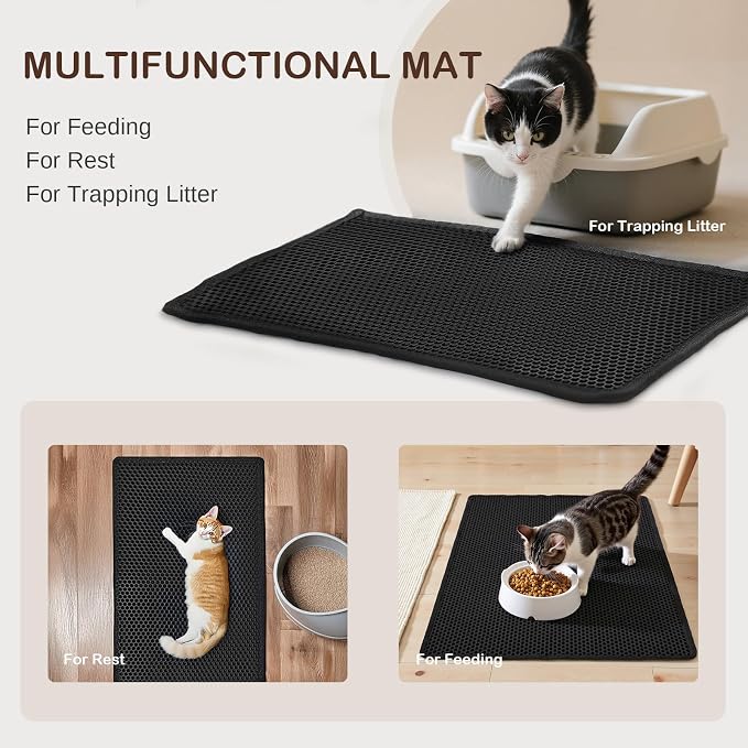 Cat Litter Mat, 29.9'' x 24''Inch, Double Layer Waterproof Proof Litter Box mat, Non-Slip Design, Reduces Litter Scatter, Easy to Clean, Black Cat Litter Trapping Mat