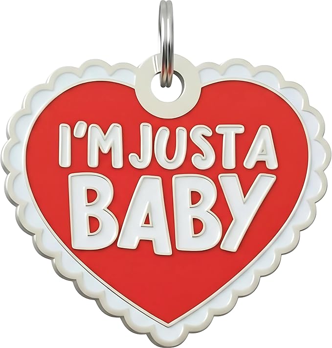 Bad Tags Personalized Dog and Cat ID Tags in 25+ Designs and 2 Sizes - 3 Lines of Custom Engraved Text - Funny Cute Personalized Pet Tags (I'm Just A Baby, Large (1.25 inch))