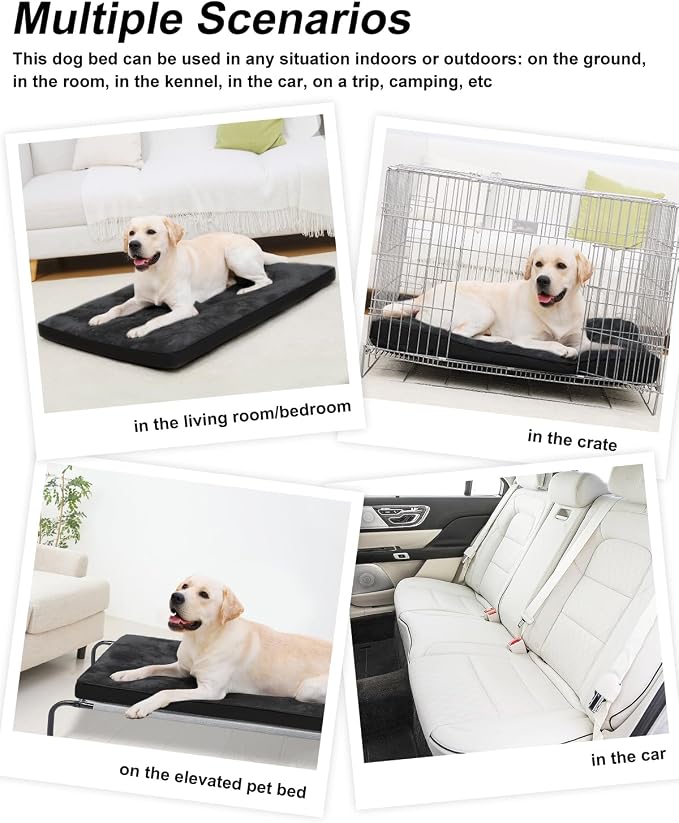 EMSLX Dog Crate Bed for Large Size Dogs, Washable Pet Bed,35"x22",Black | Anti-Slip Bottom, Machine Washable for Easy Cleaning, Dog Kennel Pad with Egg Crate Foam for Large Dogs Sleeping & Relaxing