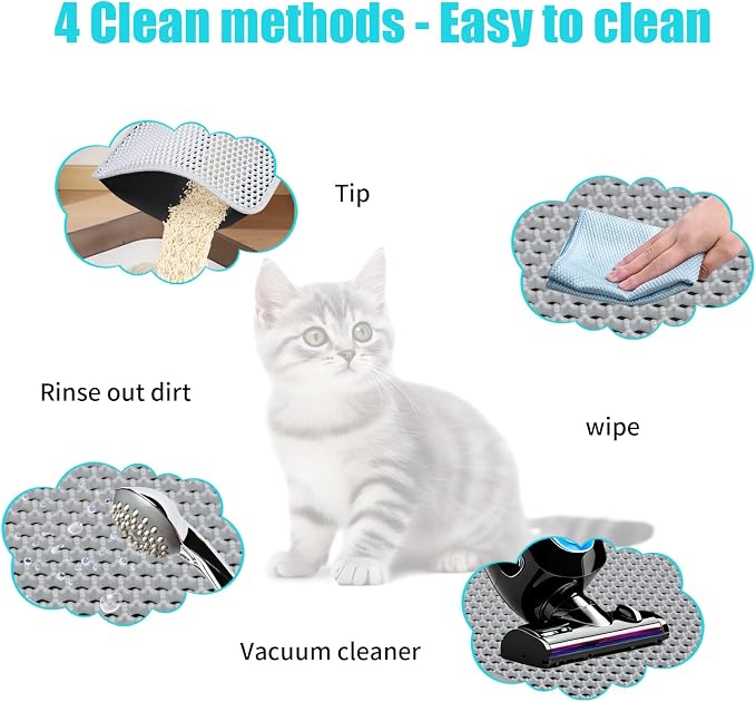 Cat Litter Mat 26"x24.5", Double Layer Waterproof Litterbox Mat, Gray | Non-slip backing, washable for easy cleanup, traps stray litter with waterproof honeycomb large grid that is urine-proof.