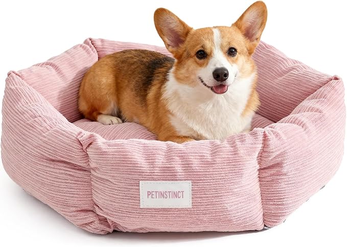 Medium Dog Bed, 30 Inch Washable Corduroy Dog Bed with Removable Cover & Anti-Slip Bottom, Durable Comfort for Medium to Large Dogs up to 45 lbs (Pink)
