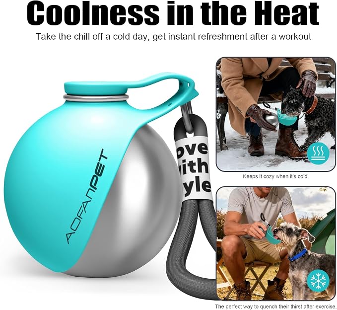 Portable Dog Water Bottle 10oz Stainless Steel Travel Dog Water Dispenser with Bowl No-Spill Puppy Water Bottle for Walking Hiking Small Dog Water Bottle
