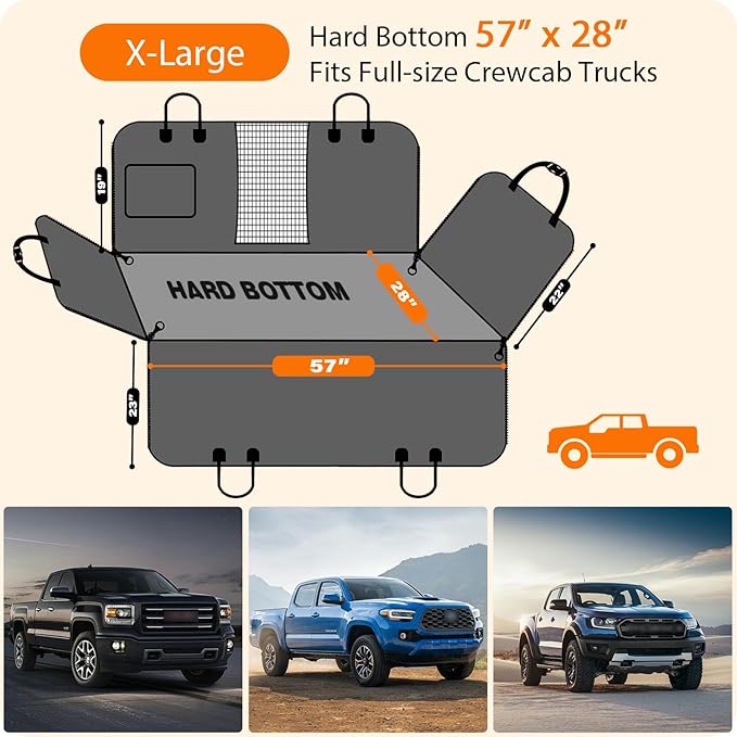 URPOWER Hard Bottom Dog Car Seat Cover for Pets 100% Waterproof Seat Cover Hammock 600D Heavy Duty Scratch Proof Nonslip Durable Soft Back Seat Covers for Full Size Trucks