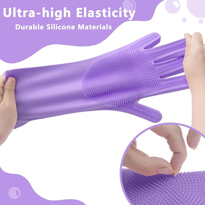 Pet Grooming Gloves—Dog Washing Gloves with High-Density Teeth | Dog Bath Scrubber with Enhanced Five Finger Design, Silicone Gloves for Dogs and Cats Bathing, Massage (Purple)