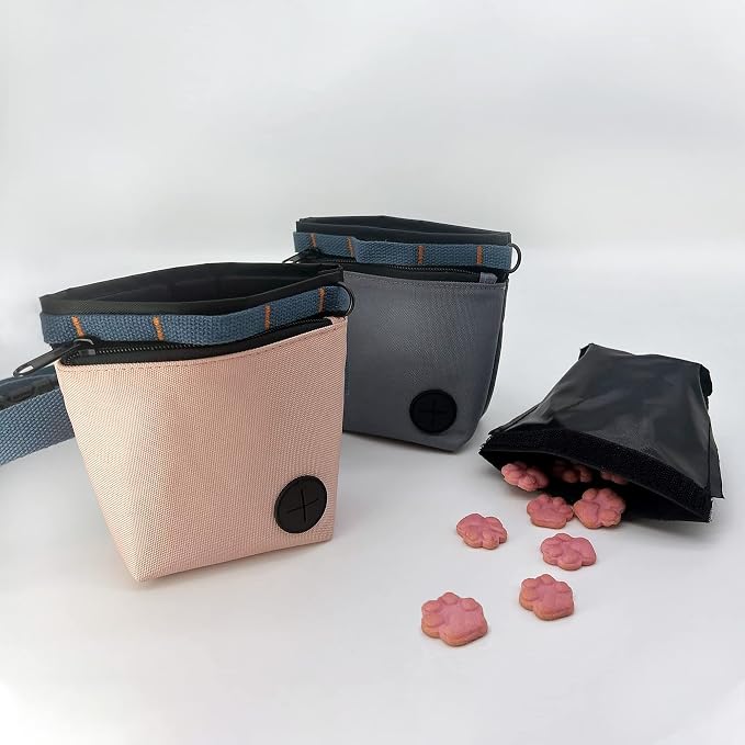Dog Treat Pouch with Pet Training Clicker, Dog Training Treat Pouch Kit, Magnetic Closure, Hands-Free Training (Pink)