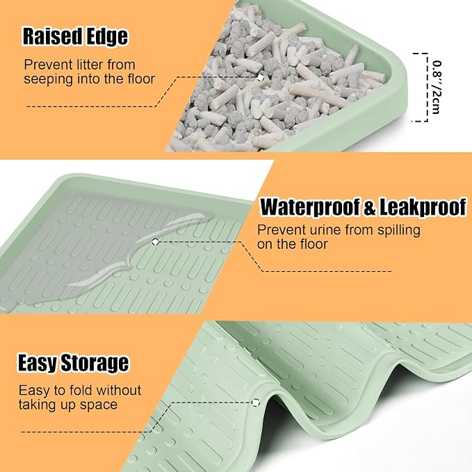 Silicone Cat Litter Mat 47" x 35" Cat Mat for Litter Box, Green | Extra Large Cat Litter Trapping Mat for Floor, Waterproof, Non-Slip Kitty Litter Box Mat with Raised Edge, Easy to Clean