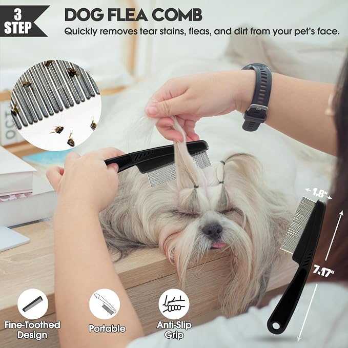 Bonteck Dog Slicker Brush for Dogs Grooming Kit 5PCS | Large Dog Brush for Goldendoodles Poodles Doodles | Long Pin Haired Brush | Poodle Brushes and Comb (Black)