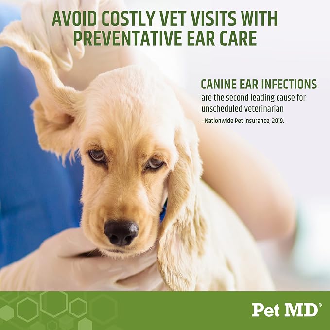 Pet MD Dog Ear Cleaning Wipes – Otic Cleanser for Dogs, Soothing Ear Care with Aloe Vera & Eucalyptus, Regular Wipes, 100 Count