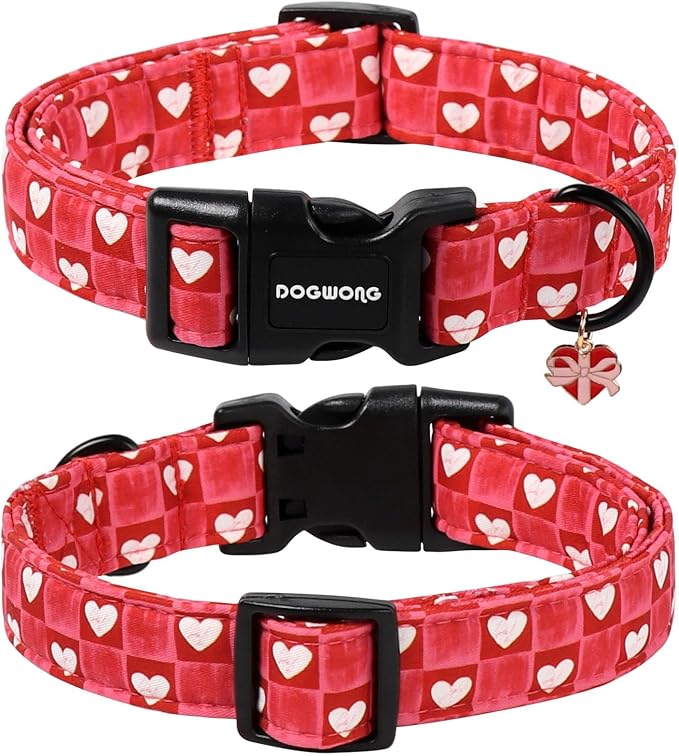 DOGWONG Valentine's Day Dog Collar-Cute Blue Heart Dog Collars, Adjustable Valentine Heart Pet Collars Puppy Collar with Quick Release Buckle for Girl&Boy Dogs,M