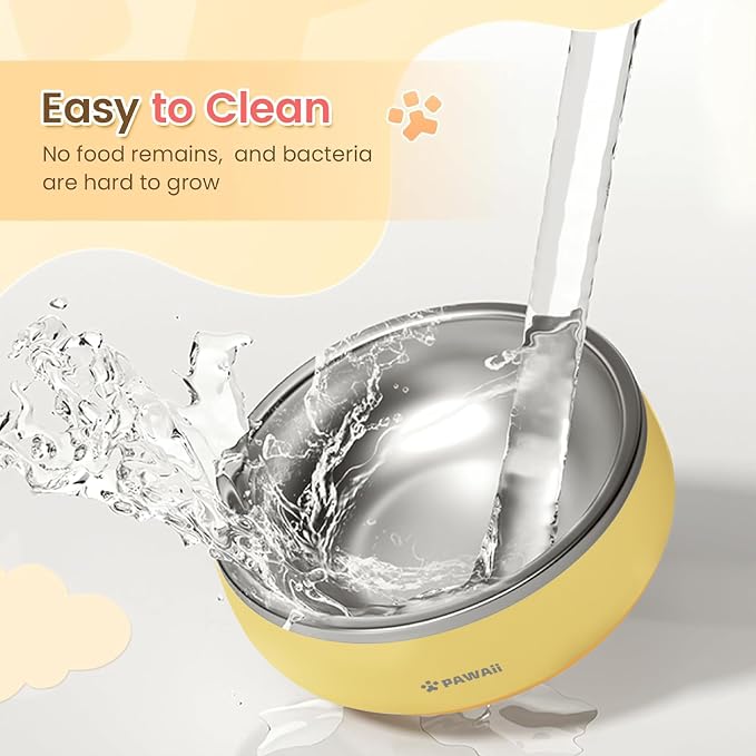 Pawaii Small Dog Bowls, 12 oz. Food Water Bowl Designed for Puppies and Cats with Non-Slip Rubber Base, Upgraded Metal Insulated, Double Stainless Steel Bowls, Cheese Yellow | Double-Wall Design,Smooth Open Bowl Design,Easy-Rinse Interior,Wide Bowl Ope...