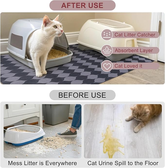 BEAUTYZOO Cat Litter Mat, 32" x 45" Large Litter Trapping Mat, Waterproof | Scatter Control, Absorbent Urine‑Proof, Soft On Paws, Non‑Slip, Machine Washable, For Indoor Cats & Kittens, Floor Use