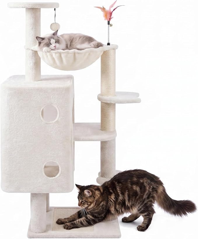 HUITREE 45in Cat Tree Tower with Big Condo for Indoor Cats,Cat Tower with Scratching Post,Scratching Board and Cat Toys,Multi-Level,Small Space,Transformer Cat Tree (338B)