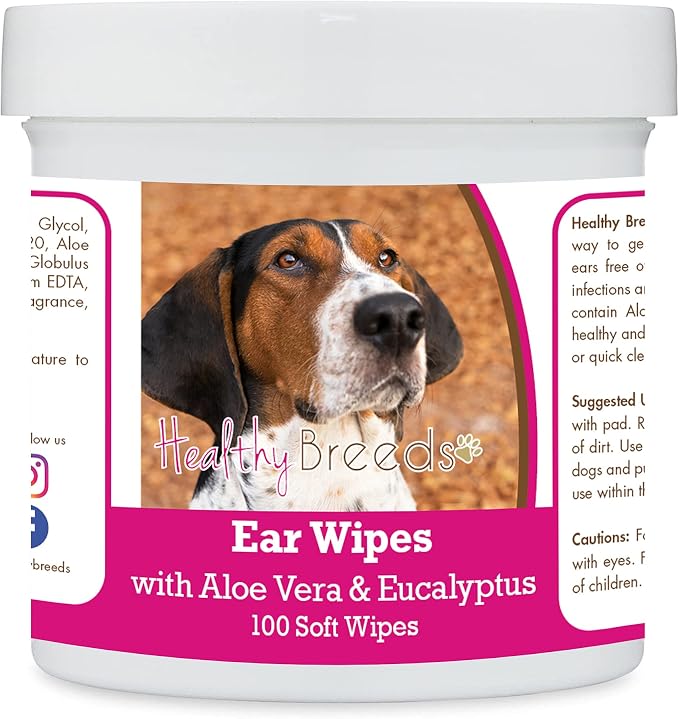 Healthy Breeds Treeing Walker Coonhound Ear Cleaning Wipes with Aloe & Eucalyptus for Dogs 100 Count