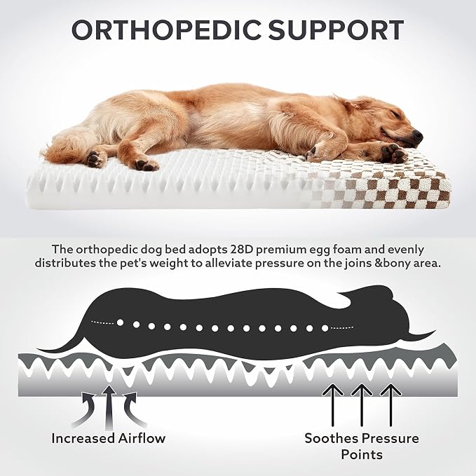 JOEJOY Dog Bed for Large Dogs, Large Orthopedic Dog Bed with Removable Washable Cover, Cute Modern Plush & Memory Egg Crate Foam Dog Bed, 36 x 27 inch, Brown
