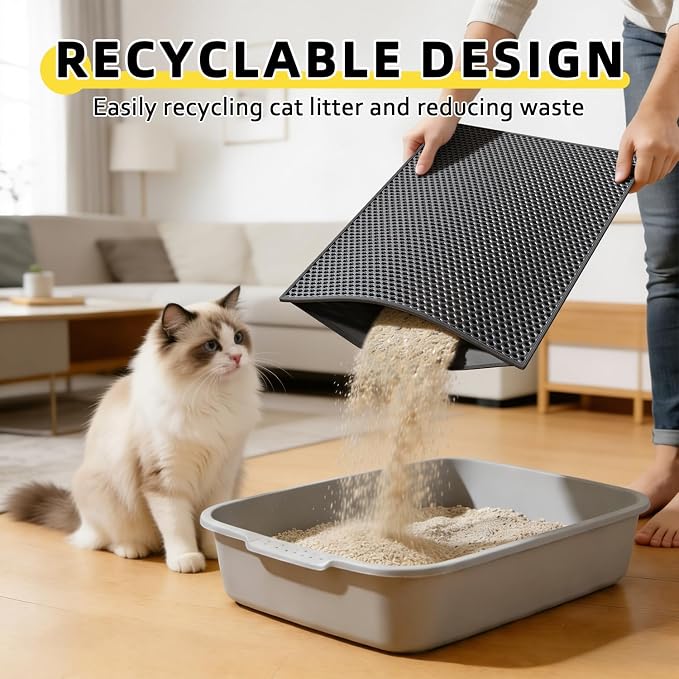 Cat Litter Mat, 15"X24", Waterproof, Easy to Clean (Black-1Pack) | Double-Layer Honeycomb for Effective Litter Trapping, Premium Durable EVA, Non-Slip, Paw-Friendly Soft Surface