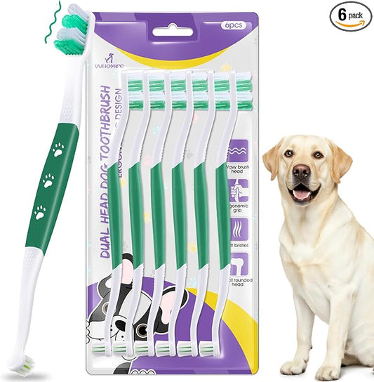 Dog Toothbrush, Dual-Head, for Medium-Large Dogs,Green | Soft Bristles for Gentle Cleaning, 60° Curved Bristles for Better Coverage, Comfortable for Sensitive Gums