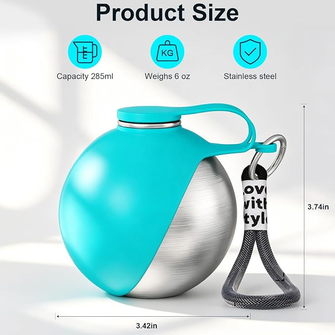 2 in 1 Dog Water Bottle with Bowl, 10oz Stainless Steel Travel Pet Water Dispenser, No-Spill Leak-Proof Design with Silicone Bowl, Compact Pet Drinking Bowl for Puppies Outdoor (Blue)
