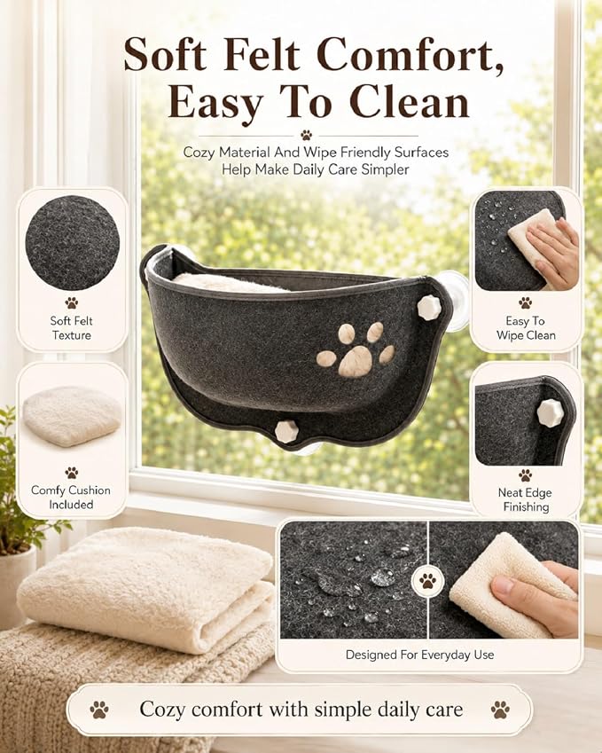 Cat Window Hammock, Suction Cup Bed for Home and Car Travel with Soft Pad | Floating Window Seat for Cats, Portable Hanging Rest Mat Sunbathing, Indoor Lounge and Vehicle Use