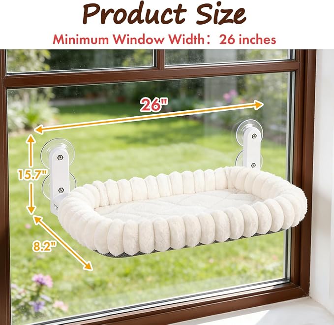 Zoratoo 2PC Cloud-Cuddle Cat Window Perch, Foldable Cat Hammock, L White | 2-in-1 Reversible Cover, Removable for Machine Wash, Stable Window Resting Seat with Large Suction Cups for Indoor Cats