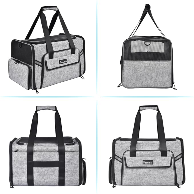 Petmolico Cat Carrier Soft-Sided Pet Bag for Small Medium Cats Puppies 16LBs - Airline Approved Pet Travel Carrier 3 Open Doors (Medium,Grey-X862)