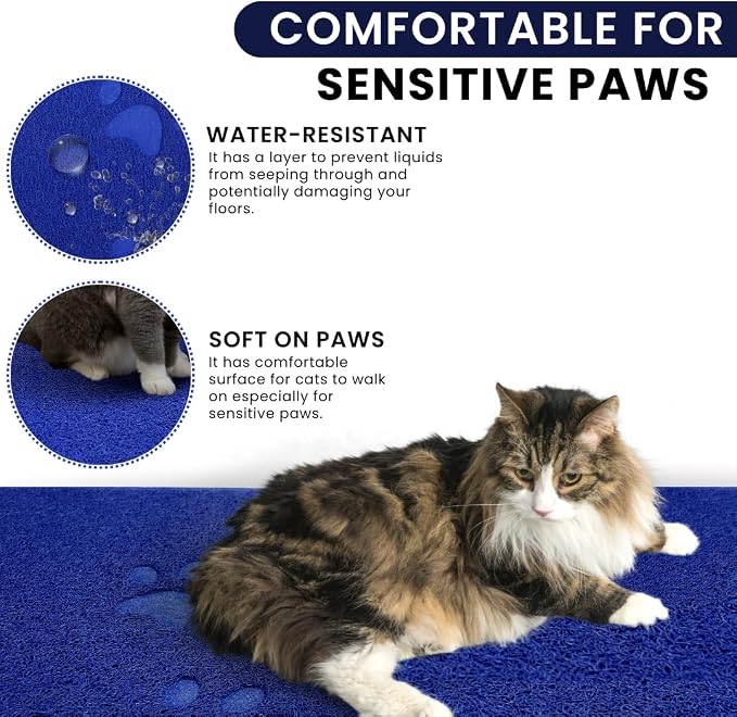 Andalus Large Cat Litter Mat, Pack of 1 - Waterproof, Non-Slip & Easy to Clean Cat Litter Box Mat for Extra Efficient Pet Litter-Trapping, Blue (30” X 18”)