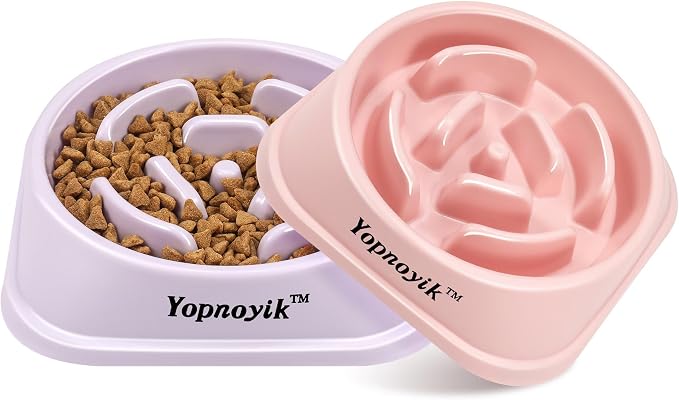 Yopnoyik 2 Pack Slow Feeder Dog Bowls for Healthy Eating, Non-Slip and Anti-Choking Design, Reduces Bloating & Overeating for Large Dogs, Easy to Clean
