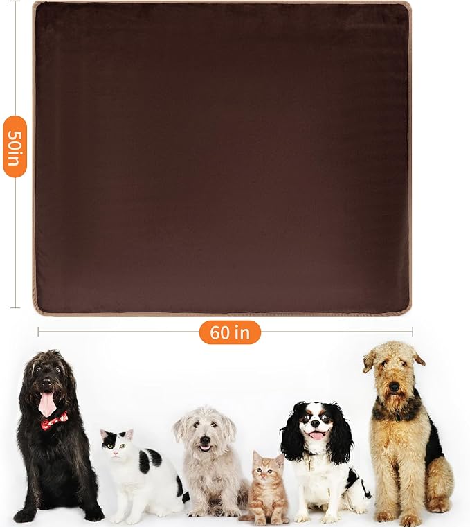 Waterproof Blanket for Couch Sofa Bed | Reversible Soft Flannel Throw Blanket for Medium Large Dogs Pet Leakproof, Protector for Crate, Travel, 50"x60", Brown