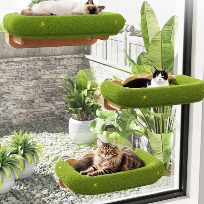 Fenteer Cat Window Hammock Perch Bed Lounger with Solid Wood Frame and Soft Textured Surface Secure Window Mount with Strong Suction for
