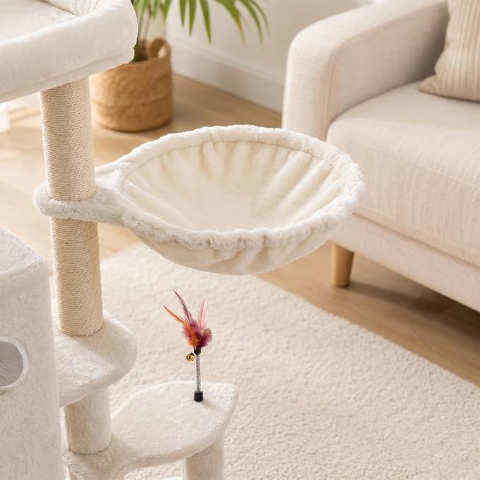 HUITREE 45in Cat Tree Tower with Big Condo for Indoor Cats,Cat Tower with Scratching Post,Scratching Board and Cat Toys,Multi-Level,Small Space,Transformer Cat Tree (336B)